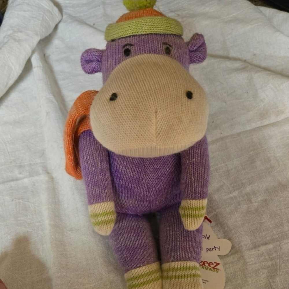 Harold Hippo Monkeez Friends Magnetic Sock Monkey Stuffed Plush Toy Animal NWT